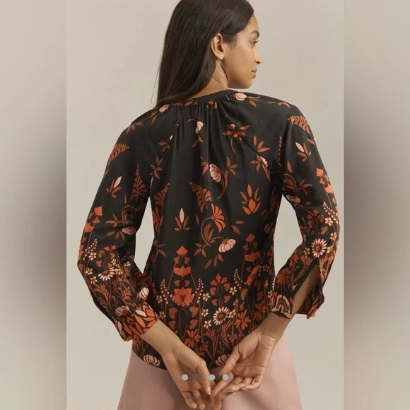 ANTHROPOLOGIE BANJANAN Leonie Black Motif Blouse NWT - Picture 3 of 7